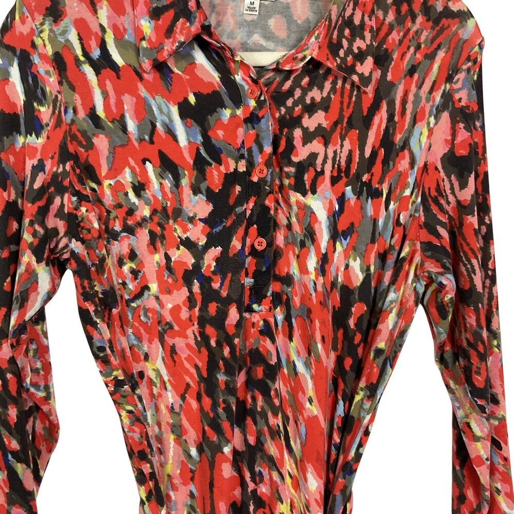 CAbi Watercolor Jersey Knit Shirt Dress, Blue, Pink, White, Gray, Size Medium - Picture 6 of 15